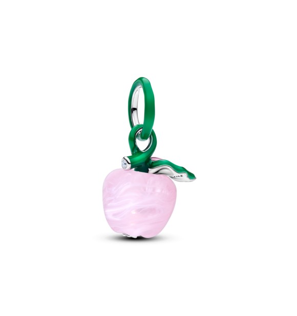 PANDORA 794485C01 Colgante de manzana en plata de ley con circonitas cúbicas transparentes,
 cristal de Murano rosa y esmalte verde y rosa.