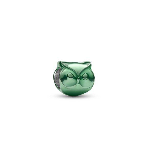 PANDORA 794900C01 Owl sterling silver mini charm with green enamel
