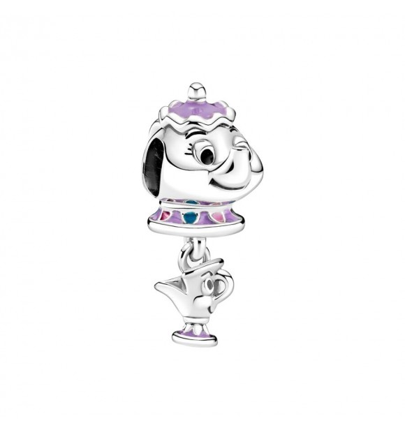 Disney Mrs. Potts and Chip sterling silver charm with purple,
 pink, blue and black enamel