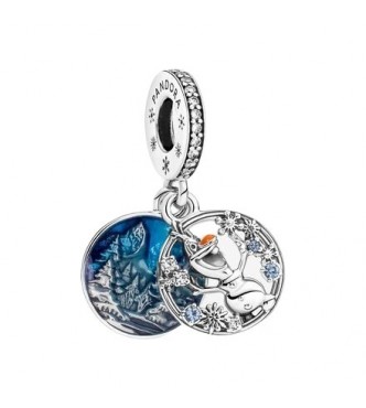 Disney Olaf sterling silver dangle with clear cubic zirconia,
 icy blue crystal, orange and transparent blue enamel