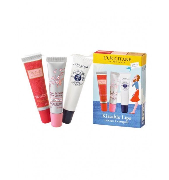 L.Occi Travel 24KTBLT15 SET 1PC Kissable Lips Set cont.: Shea Ultra Rich Lip Balm 12 ml (GH 1115079) + Roses Et Reines Pink Lip Balm 12 ml + Cherry Lip Balm 12