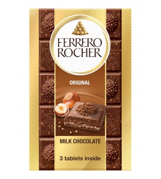Filled milk chocolate (59%) with hazelnut filling (38%) and hazelnut pieces.  270GR
