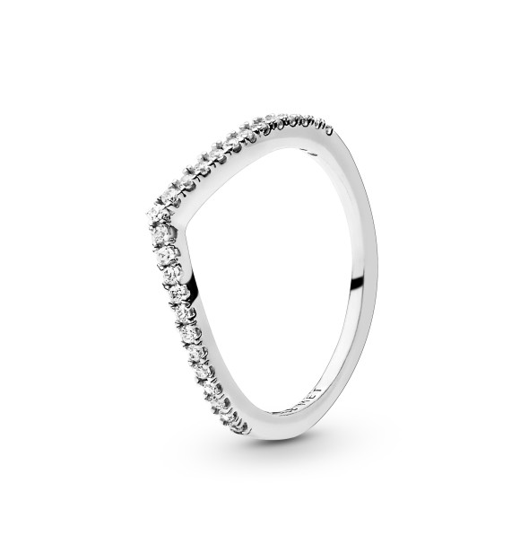 196316CZ-50 Wishbone silver ring with clear cubic zirconia