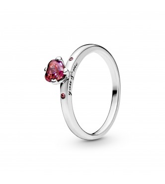 PANDORA Anillo Corazón en plata de primera ley con circonitas cúbicas fucsias, rosas y rojas