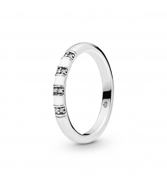 PANDORA Silver ring with clear cubic zirconia and white enamel