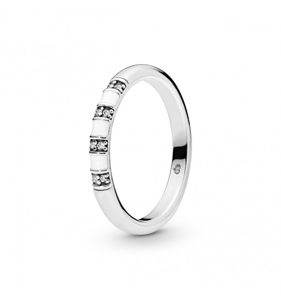 PANDORA Silver ring with clear cubic zirconia and white enamel