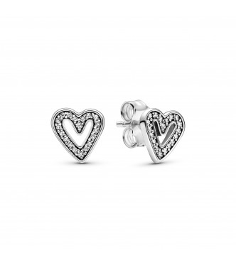 Heart sterling silver stud earrings with clear cubic zirconia 298685C01