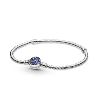 599288C01-19 Snake chain sterling silver bracelet with disc clasp with stellar blue crystal