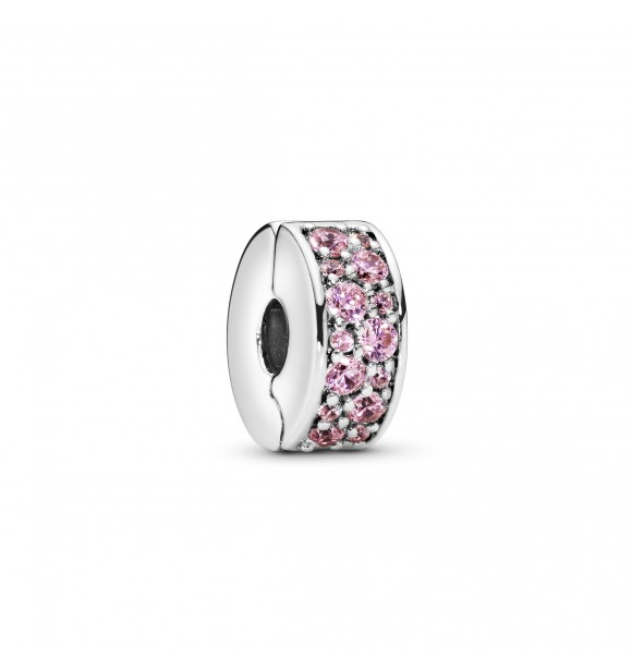 PANDORA 791817PCZ Clip en plata de primera ley, circonita cúbica rosa y sujeción de silicona