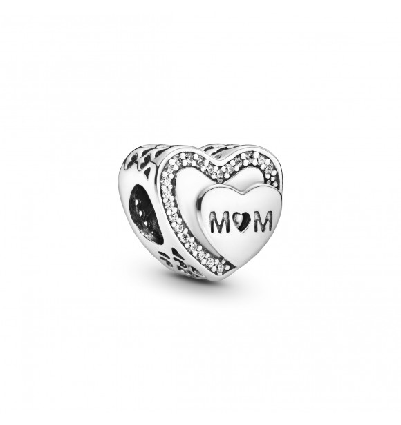 PANDORA 792070CZ Charm Corazón de mamá en plata de ley con circonita cúbica transparente