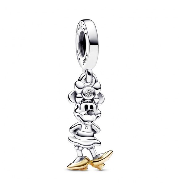 Disney 100 Minnie sterling silver and 14k gold dangle with 0.009 ct TW GHI SI1+ round brilliant-cut lab-created diamond and black enamel