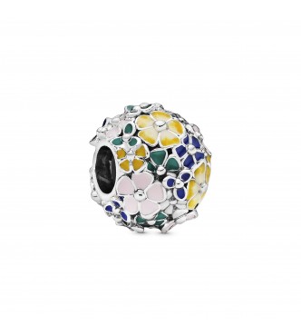 PANDORA Flower silver charm with pink, green, blue, white and yellow enamel