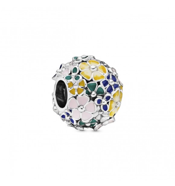 PANDORA Flower silver charm with pink, green, blue, white and yellow enamel