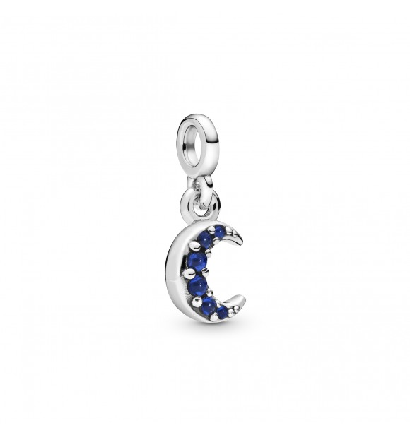 Crescent moon sterling silver dangle charm with true blue crystal 798375NBT