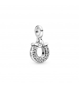Horseshoe sterling silver dangle charm with clear cubic zirconia 798379CZ