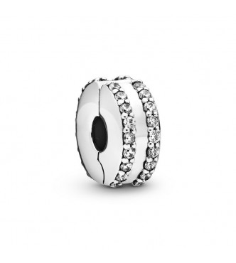 PANDORA CHARM Sterling silver clip with clear cubic zirconia and silicone grip