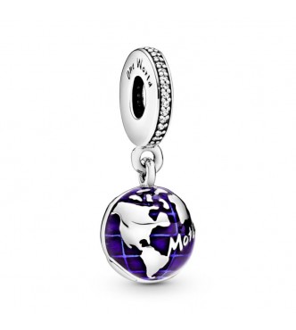 PANDORA Openable globe sterling silver dangle with clear cubic zirconia and blue enamel 798774C01