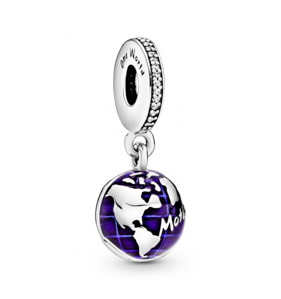 PANDORA Openable globe sterling silver dangle with clear cubic zirconia and blue enamel 798774C01