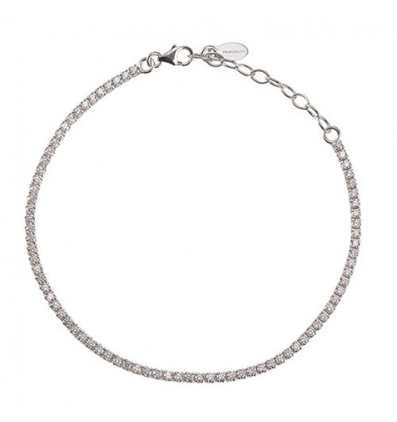 Pulsera riviere plata con circonitas blancas. Longitud 16,
5 cm MAS 3 cm  ajustable . Cierre de gancho.