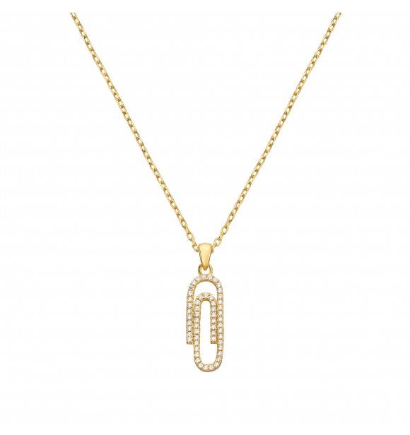 Collar de plata chapado en oro amarillo y circonitas con motivo de clip