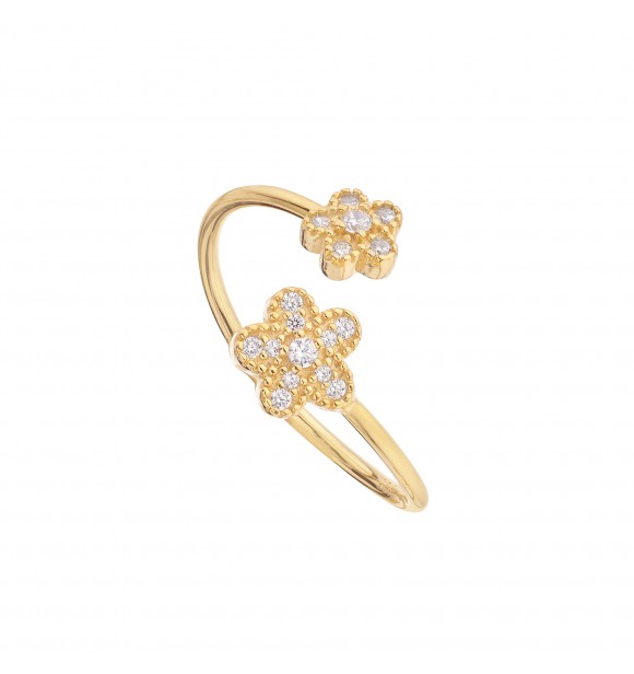 Anillo de plata chapado en oro amarillo y circonitas con motivo de flor.